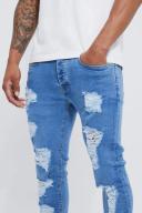 Mens Bleach Wash Skinny Stretch All Over Rip Jean