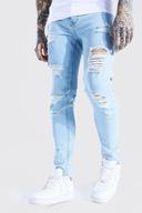 Mens Bleach Wash Skinny Stretch All Over Rip Jean