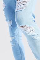 Mens Bleach Wash Skinny Stretch All Over Rip Jean