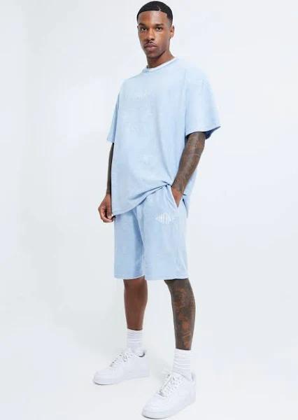 Mens Blue Man Oversized Towelling T-Shirt and Short Set