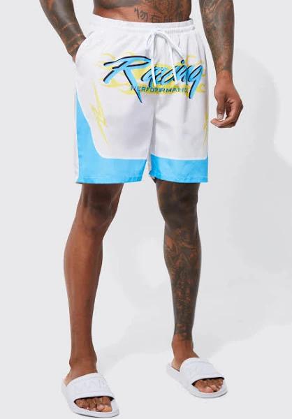 Mens Blue Mid Length Racing Swim Shorts