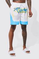 Mens Blue Mid Length Racing Swim Shorts