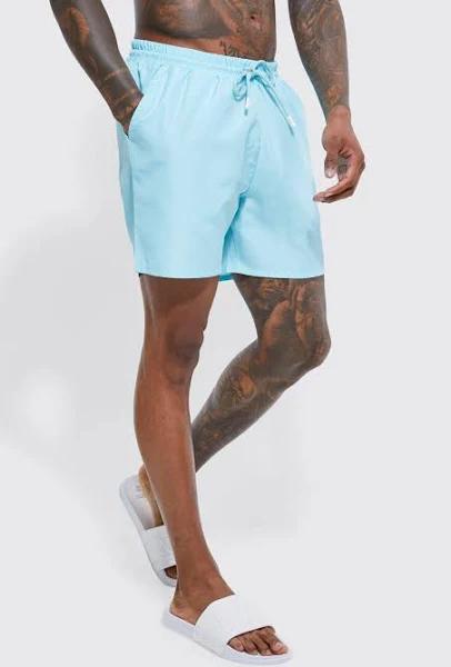 Mens Blue Mid Length Ripstop Swim Shorts