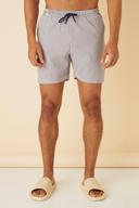Mens Blue Mid Length Striped Seersucker Swim Shorts