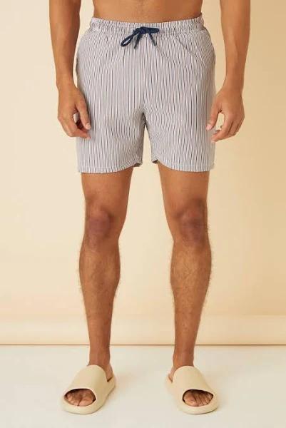 Mens Blue Mid Length Striped Seersucker Swim Shorts