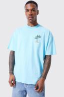 Mens Blue Oversized Extended Neck T-Shirt