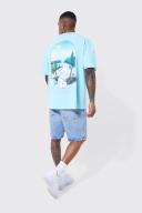 Mens Blue Oversized Extended Neck T-Shirt