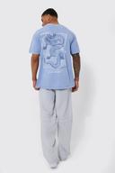 Mens Blue Oversized Overdyed Dragon Graphic T-Shirt