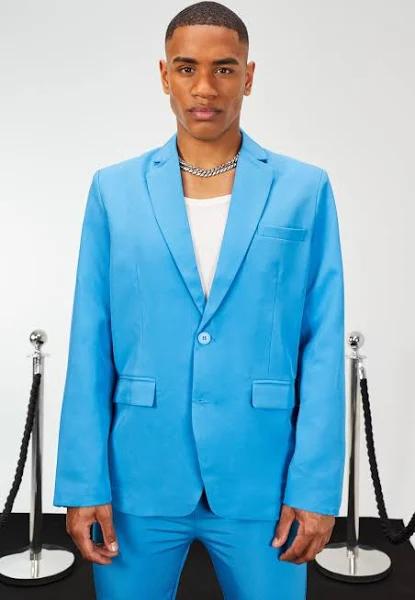 Mens Blue Oversized Single Breasted Suit Jacket