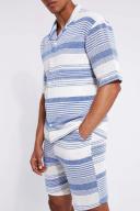 Mens Blue Short Sleeve Drop Revere Stripe Shirt & Short Set
