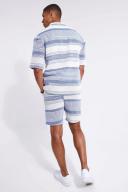 Mens Blue Short Sleeve Drop Revere Stripe Shirt & Short Set