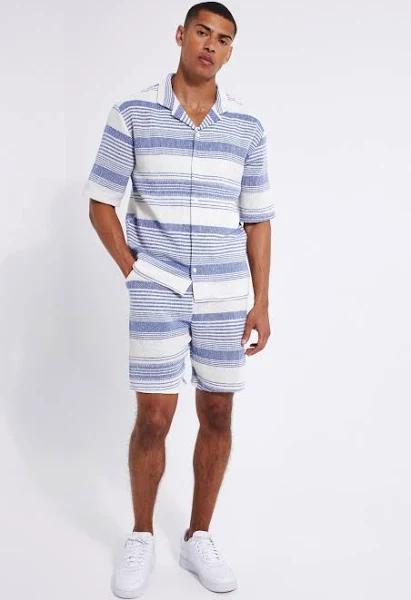 Mens Blue Short Sleeve Drop Revere Stripe Shirt & Short Set