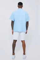 Mens Blue Short Sleeve Linen Drop Revere Shirt