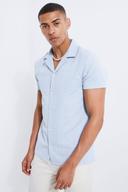 Mens Blue Short Sleeve Revere Boucle Shirt