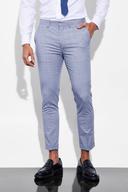 Mens Blue Skinny Crop Turn Up Hem Check Suit Trousers