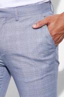Mens Blue Skinny Crop Turn Up Hem Check Suit Trousers