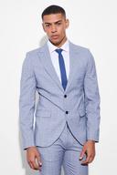 Mens Blue Skinny Single Breasted Check Suit Jacket