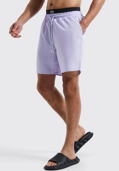 Mens Blue Tall Mid Length Man Waistband Swim Shorts