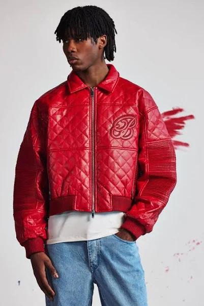 Mens Boxy Fit PU Quilted Collared Bomber