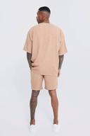 Mens Brown Short Sleeve Oversized Linen Baseball Shirt & Short Set