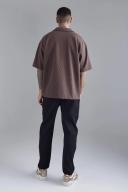 Mens Brown Short Sleeve Pleated Oversized Shirt