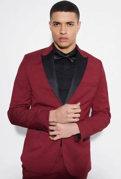 Mens Burgundy Skinny Tuxedo Single Breasted Suit Jacket