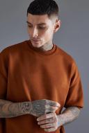 Mens Burnt Orange Oversized Drop Shoulder Knitted T-Shirt