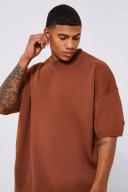 Mens Burnt Orange Oversized Drop Shoulder Knitted T-Shirt