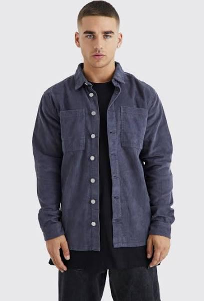 Mens Charcoal Cord Cargo Overshirt