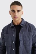 Mens Charcoal Cord Cargo Overshirt