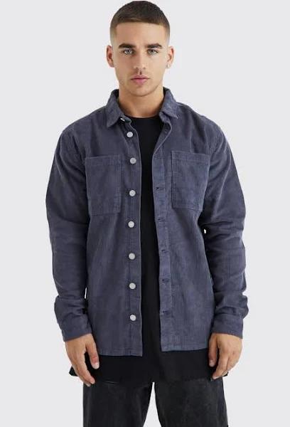 Mens Charcoal Cord Cargo Overshirt