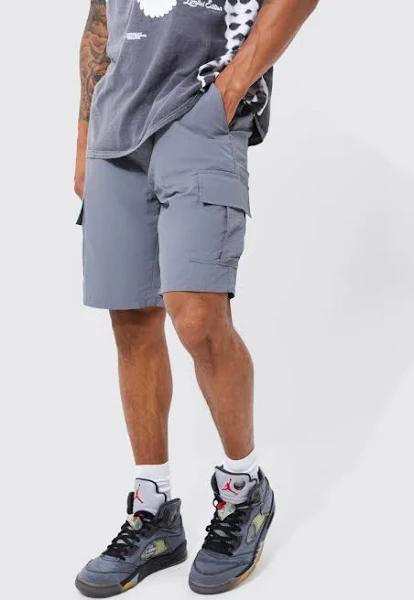 Mens Charcoal Elastic Bermuda Lightweight Cargo Short