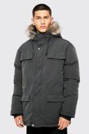 Mens Charcoal Faux Fur Hooded Arctic Parka