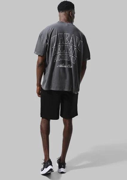 Mens Charcoal Man Active Slogan Oversized Short Set
