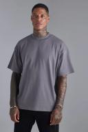 Mens Charcoal Oversized Extended Neck Heavy T-Shirt