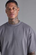 Mens Charcoal Oversized Extended Neck Heavy T-Shirt