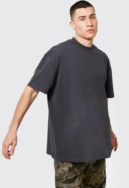 Mens Charcoal Oversized Extended Neck T-Shirt