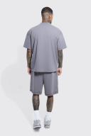 Mens Charcoal Oversized T-Shirt & Dropped Crotch Short Set