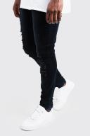 Mens Charcoal Plus Size Distressed Skinny Fit Jeans