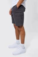 Mens Charcoal Relaxed Elastic Waist Cargo Short