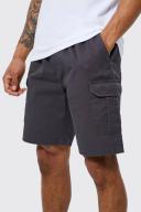 Mens Charcoal Relaxed Elastic Waist Cargo Short