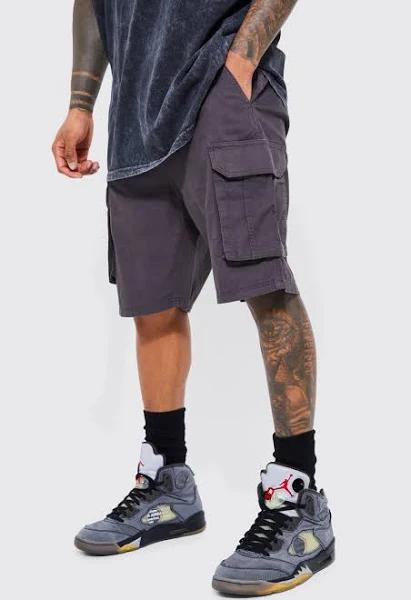 Mens Charcoal Relaxed Fixed Waist Cargo Short