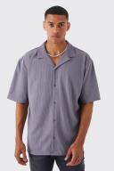 Mens Charcoal Short Sleeve Boxy Revere Rib Jersey Shirt