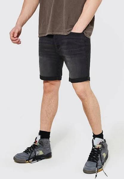 Mens Charcoal Skinny Stretch Denim Shorts