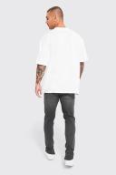 Mens Charcoal Skinny Stretch Rip and Repair Jeans With Zips