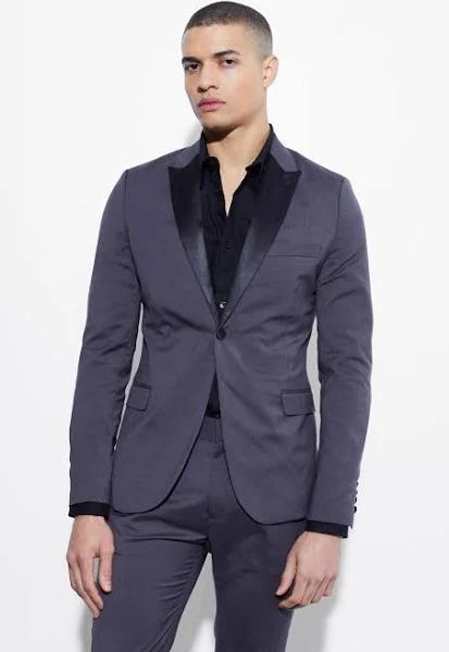 Mens Charcoal Skinny Tuxedo Single Breasted Suit Jacket