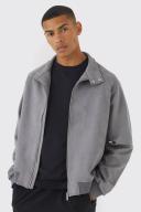 Mens Charcoal Suedette Funnel Neck Bomber