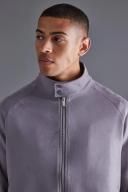 Mens Charcoal Suedette Funnel Neck Bomber