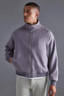 Mens Charcoal Suedette Funnel Neck Bomber