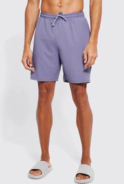 Mens Charcoal Tall Mid Length Seersucker Swim Shorts